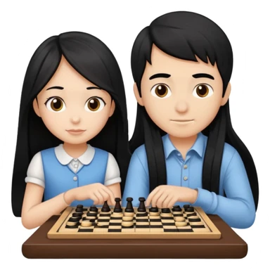 Boy with girl with long black hair playing checkers  sticker