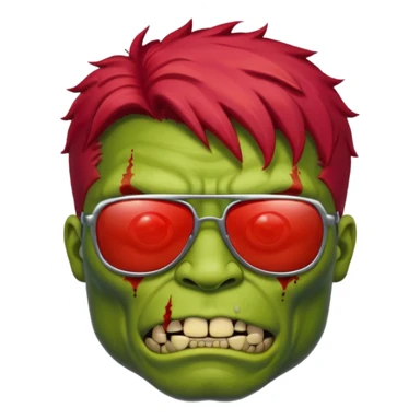 Zombie hulk with red hair and sun glasses face sticker