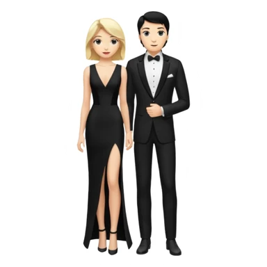 Blonde woman, black, Long, tight, sleveless Dress, Slot left Leg, man, black Hair, in Dinner jacket sticker