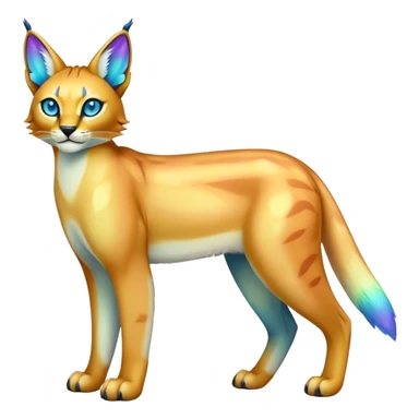 An iridescent transparent  colorful lynx-caracal-serval-fakemon-Digimon-creature-hybrid sticker
