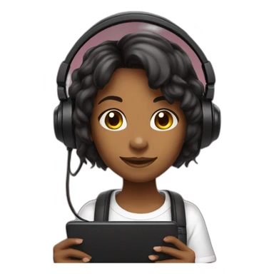menina gamer com cabelo preto usando headset com orelhas de gatinho sticker