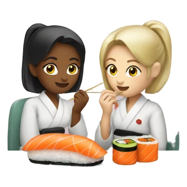 2 girls eating sushi  sticker