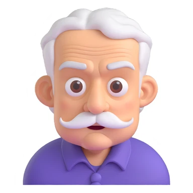 angry old man, 3D emoji style, frowning, white mustache, bushy eyebrows sticker