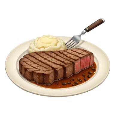 Make plate and fork on the left and knife on the right. And a cooked steak with mash potatoes o the side sticker