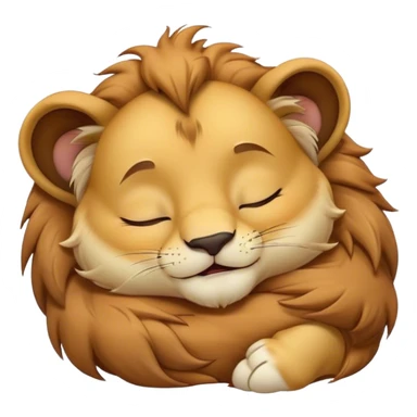 Meme-Worthy Cute Sleeping Lion Cub Portrait Emoji, Head resting peacefully with a contented smile, showcasing a robust build and a luxuriously soft tawny Fur with a flowing mane, eyes shut in a serene, restful nap, Simplified yet hilariously adorable features, highly detailed, glowing with a soft, drowsy light, high shine, relaxed and utterly lovable, stylized with an air of playful laziness, bright and heartwarming, soft glowing outline, capturing the essence of a comically sleepy Lion Cub, so meme-worthy it feels like it could instantly become the next viral sensation of adorable slumber! sticker