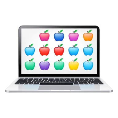 laptop with a digital whiteboard and colorful shapes, in the style of Miro, apple style emoji sticker
