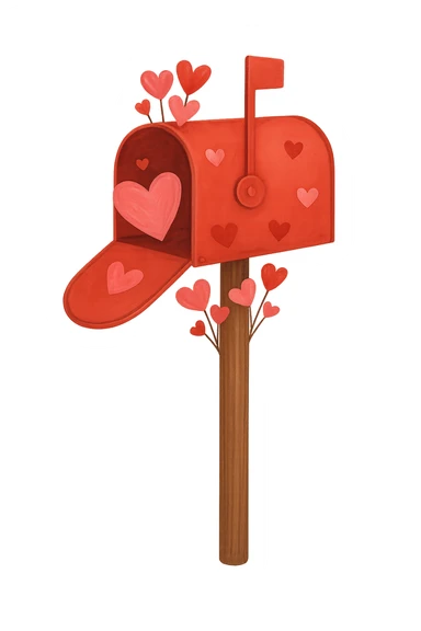 romantic mailbox with hearts, no background sticker