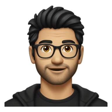 North Indian white fair skinned male with glasses and black hair combed in front a bit like zayn wearing a black tshirt and black overcoat sticker