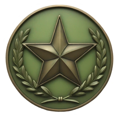 U.S. war veteran, laurel wreath circle with 5-pointed star, bronze finish with greenish patina sticker