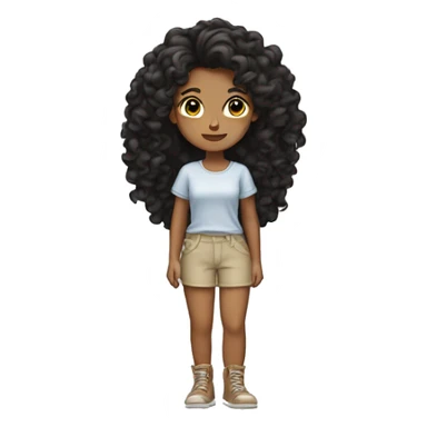 Tan girl curly black hair standing strait on one leg other leg tucked sticker