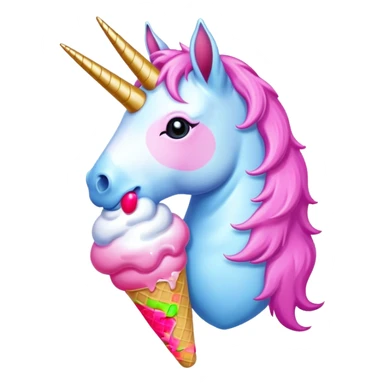 Unicorn eats a pink icecream sticker