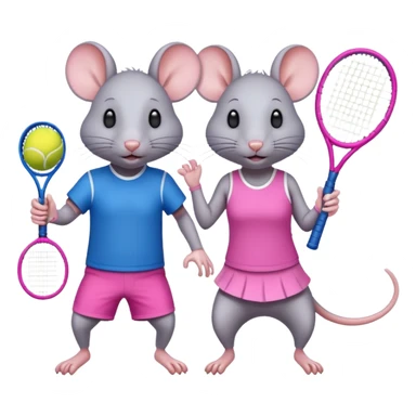 Male and female rat playing tennis one wearing blue the other wearing pink and the one wearing pink to be significantly shorter than the one wearing blue about half the size sticker