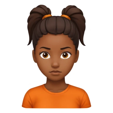 black girl with pony tail and orange shirt serious look sticker