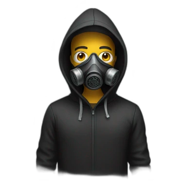 man with black hoodie and gas mask sticker