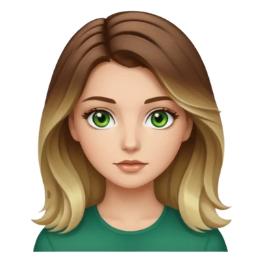 White girl green eyes with medium voluminous brown hair with blonde highlights balayage sticker