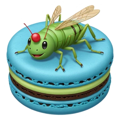 A cartoon cricket on a blue macaron sticker