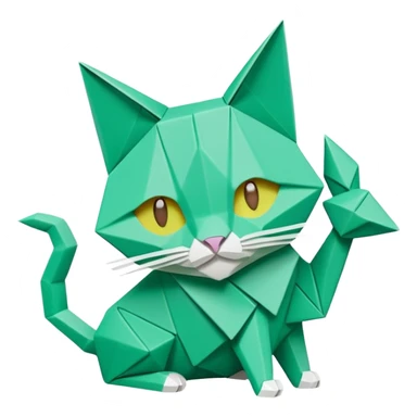 origami cat in color green mint rgb(168, 251, 211) sticker