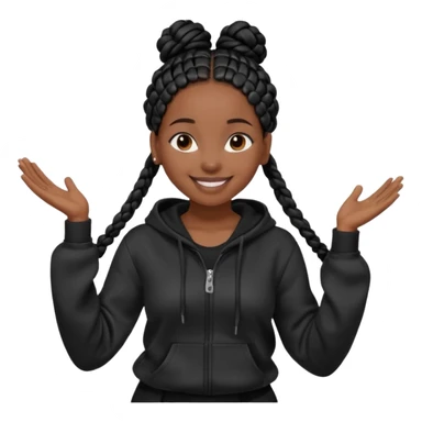 African American girl dark skin complextion long black box braids wrapped in a single bun wearing plain black hoodie dancing sticker
