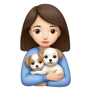 Chica castaña con su perrito pequeño blanco sticker