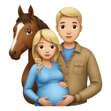 pregnant man in casual wear near horse sticker
