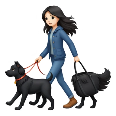 A long-haired girl walking a black dog sticker