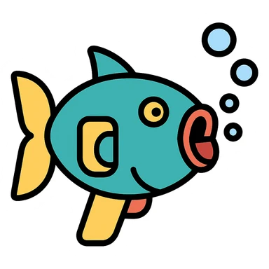 icon of a fish-shaped bubble machine, flat design, no text sticker