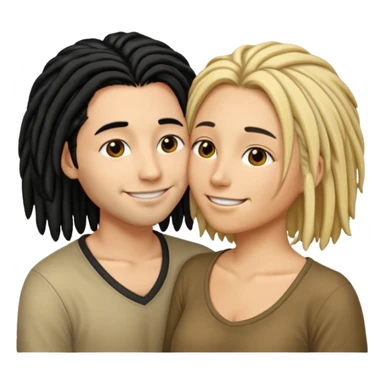 emoticon bacio tra coppia donna capelli neri con dread e uomo biondo capelli corti sticker