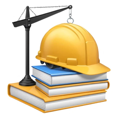 Image of a scale with a construction helmet on one side and a folder on the other. sticker