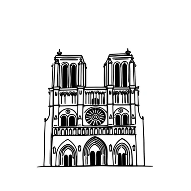 Notre Dame Cathedral in Paris with detailed Gothic architecture, spire, and rose window sticker
