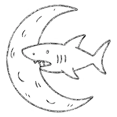moon with a shark hand drawn outlined icon sticker