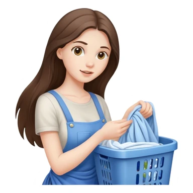 beautiful pale brunette girl with long hair doing laundry  sticker