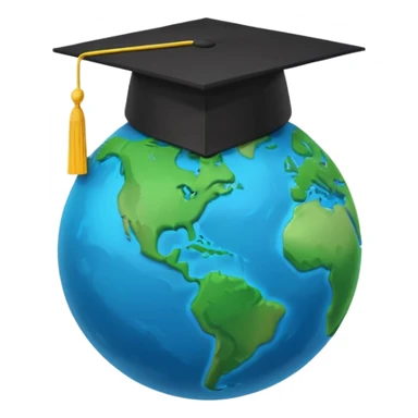 Planet Earth in a black graduation cap, minimalism, 3D, material design sticker