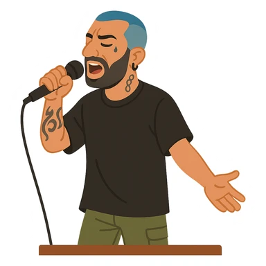 flat toon style Amir Tataloo singing on stage sticker