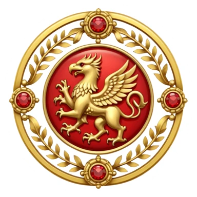 Golden griffin crest / brosch in a circle with red gems and no background sticker