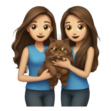 Two long hair brunettes keeping two brown cats in their hands sticker