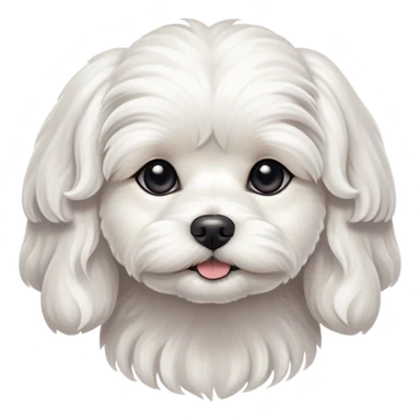 Cinematic Noble Wavy-Haired Maltese dog Portrait Emoji, Poised and regal, with a delicate, compact build and a pristine, wavy-haired white coat that cascades in gentle curls, deep-set soulful dark eyes, Simplified yet sharp and sophisticated features, highly detailed, glowing with a soft, dignified glow, high shine, intelligent and gentle, stylized with an air of refinement, focused and attentive, soft glowing outline, capturing the essence of a watchful and graceful companion, so majestic it feels as though it could prance out of the screen with effortless authority! sticker