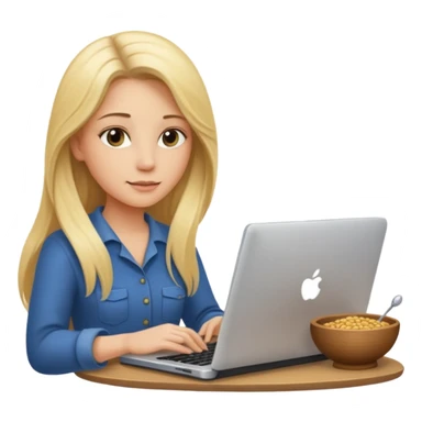 a blondie woman with long hair working with a computer laptop and a grains vessel around sticker