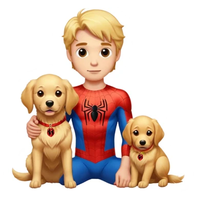 Spider-Man with his golden retriever in a Spider-Man outfit sticker