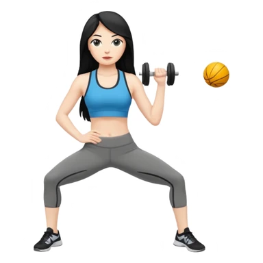white woman with long black hair doing fitness sticker