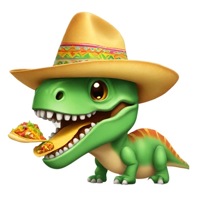 Dinosaur with a mustache wearing a sombrero eating a taco sticker
