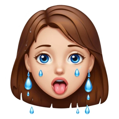 Girl with brown hair, blue eyes, a wet face and her tongue out. Can you make her face more wet sticker
