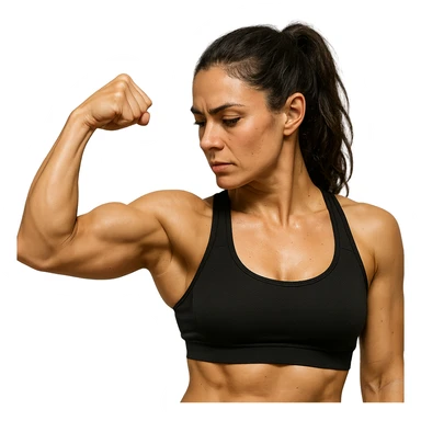 donna fitness con bicipite contratto, iperrealistica 4k sticker