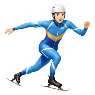 An icon showing a speed skater gliding on a professional oval ice track, captured in mid-motion with aerodynamic posture and sleek skates. The background features snowy mountains, flags, and a clear blue sky. Transparent background reflects the speed and elegance of the sport. sticker