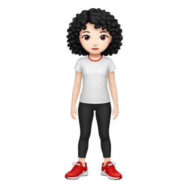 generate a pretty bratz fair skinned girl with curly black hair wearing a white tshirt trekking with red sneakers on and black leggings sticker