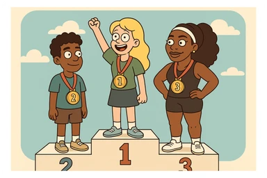 winners podium girl yellow hair Olympic Gold Medal a boy brown skin black Classic Curl hair Olympic Gold Medal Serena Williams Olympic Gold Medal  sticker