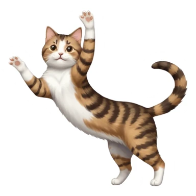 brown tabby and white cat with doing a big extremely long stretch reaching up into the air with arms and legs side by side together straight and overextended whilst lying on its side sticker