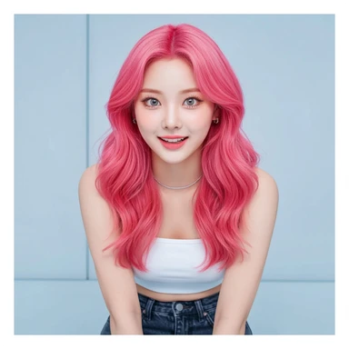 kpop girl with pink hair, cute, expressive, minimal sticker