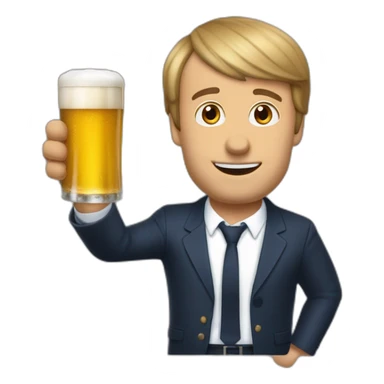 un chien qui boit une bière accompagné de Emmanuel Macron sticker