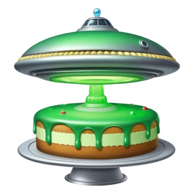 really big ufo flying higher and stealing in a green light very small little cake  sticker