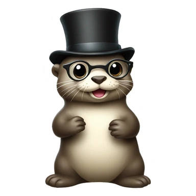 Cute Otter with glasses and top hat holding a lot bunch of scallops sticker